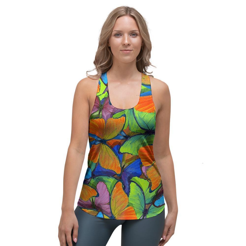 Multicolor Butterfly Print Women's Racerback Tank Top-grizzshop