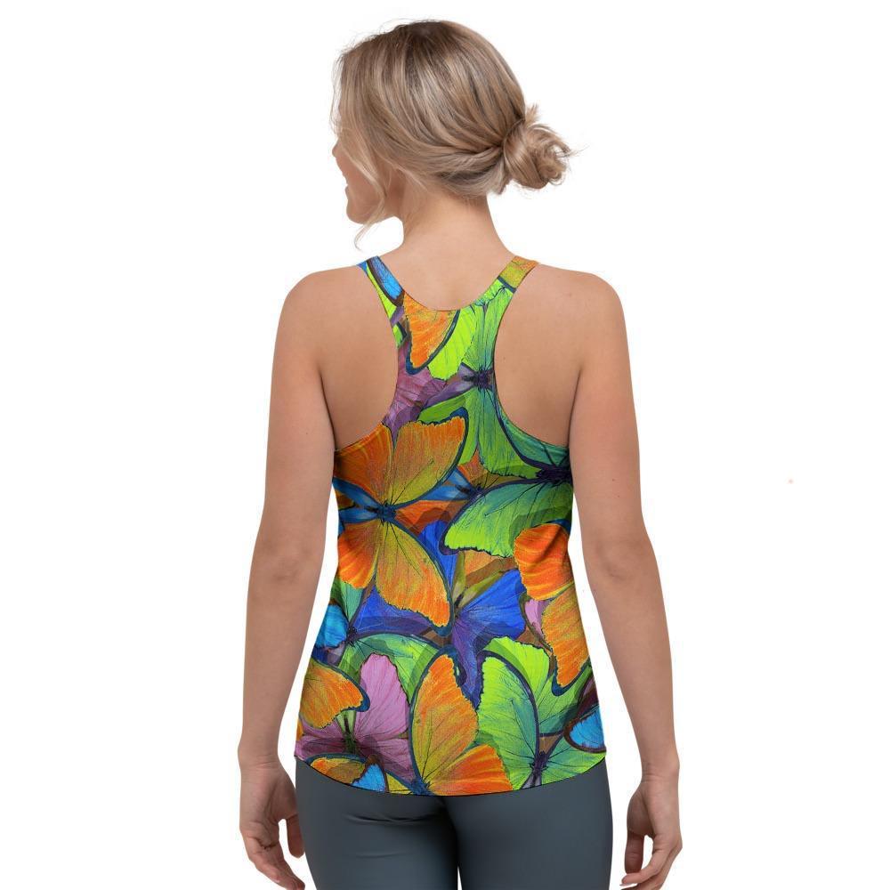 Multicolor Butterfly Print Women's Racerback Tank Top-grizzshop