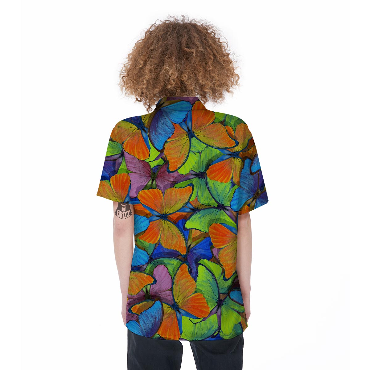 Multicolor Butterfly Print Women's Short Sleeve Shirts-grizzshop