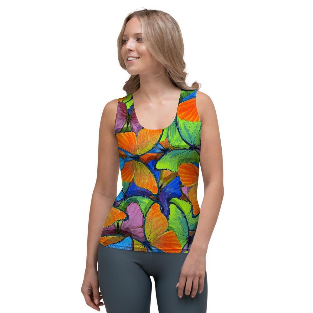 Multicolor Butterfly Print Women's Tank Top-grizzshop