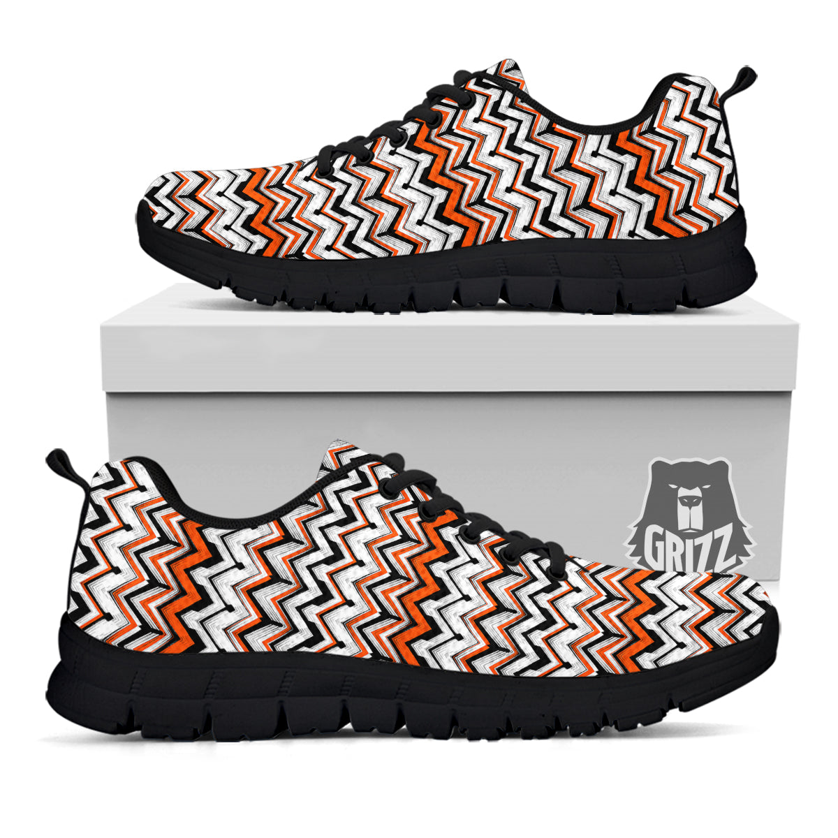 Multicolor Hand Drawn Zigzag Print Black Sneaker-grizzshop