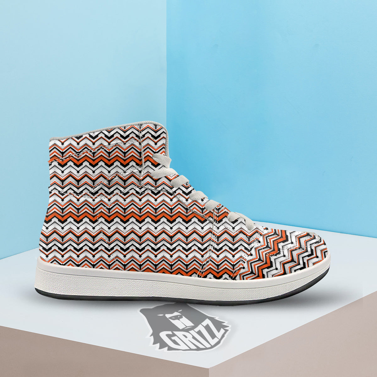 Multicolor Hand Drawn Zigzag Print High Top Sneakers-grizzshop