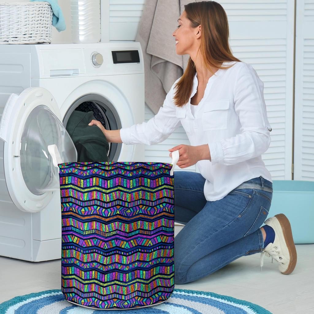 Multicolor Indian Aztec Doodle Elements Abstract Laundry Basket-grizzshop
