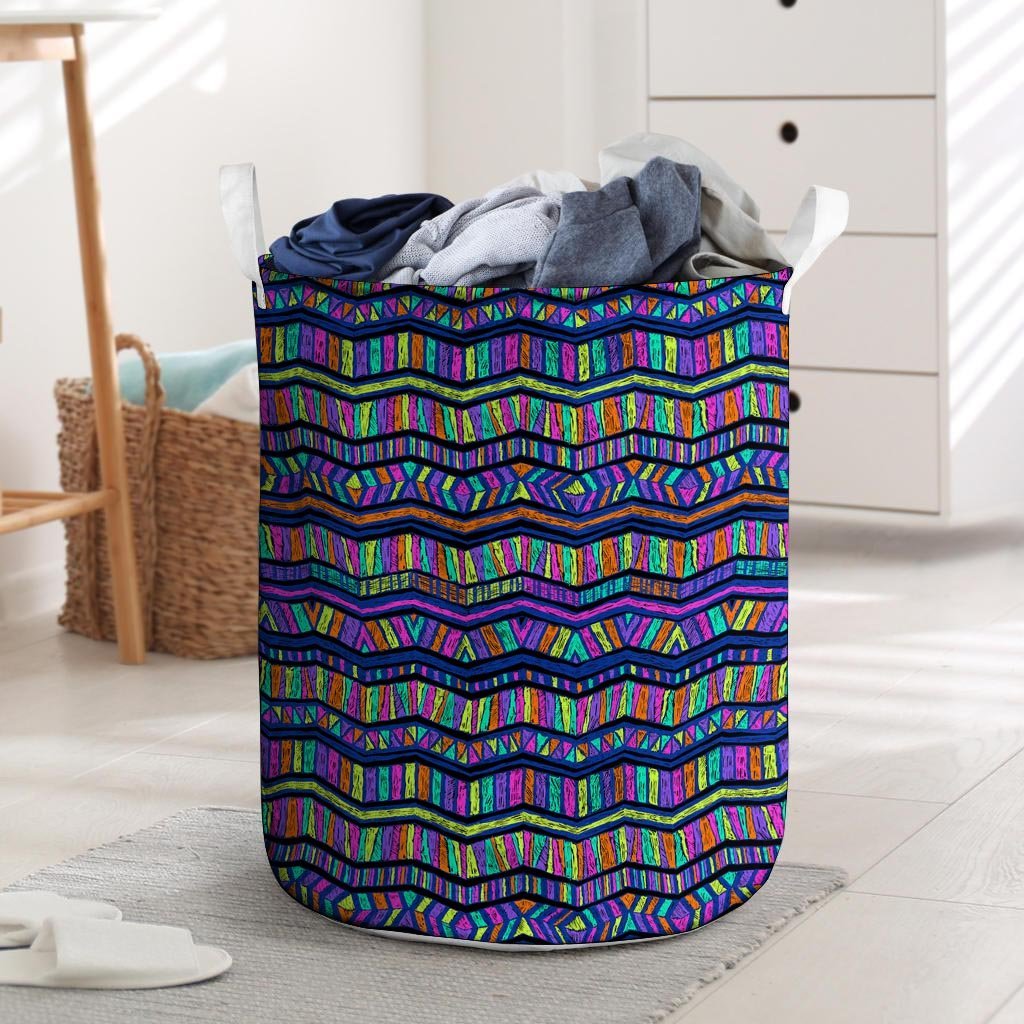 Multicolor Indian Aztec Doodle Elements Abstract Laundry Basket-grizzshop