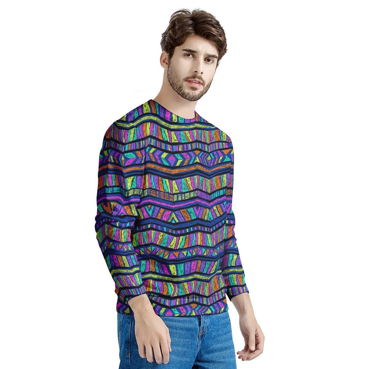 Multicolor Indian Aztec Doodle Elements Abstract Men's Sweatshirt-grizzshop
