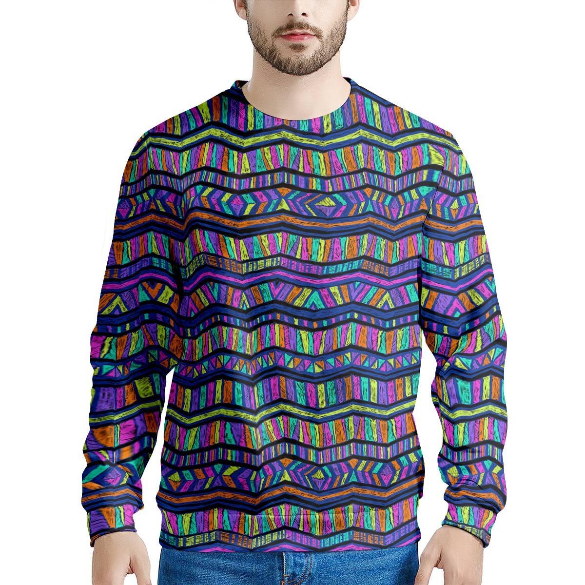 Multicolor Indian Aztec Doodle Elements Abstract Men's Sweatshirt-grizzshop