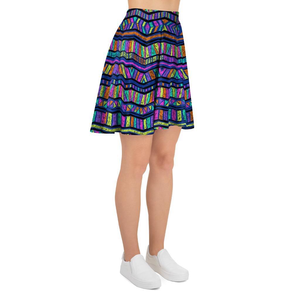 Multicolor Indian Aztec Doodle Elements Abstract Women's Skirt-grizzshop