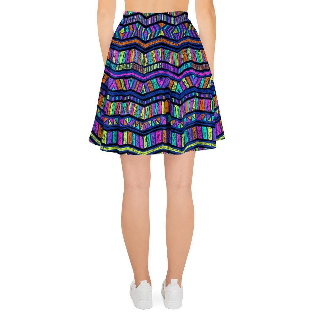 Multicolor Indian Aztec Doodle Elements Abstract Women's Skirt-grizzshop