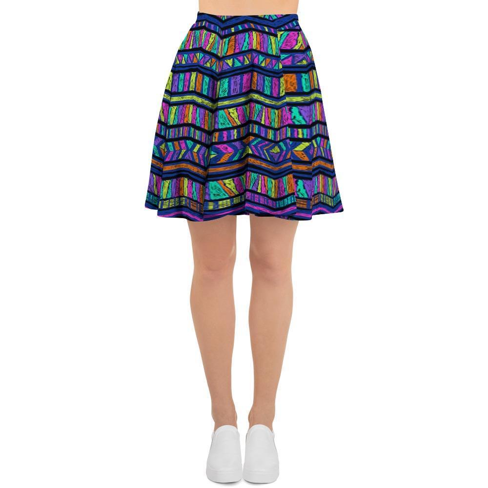 Multicolor Indian Aztec Doodle Elements Abstract Women's Skirt-grizzshop