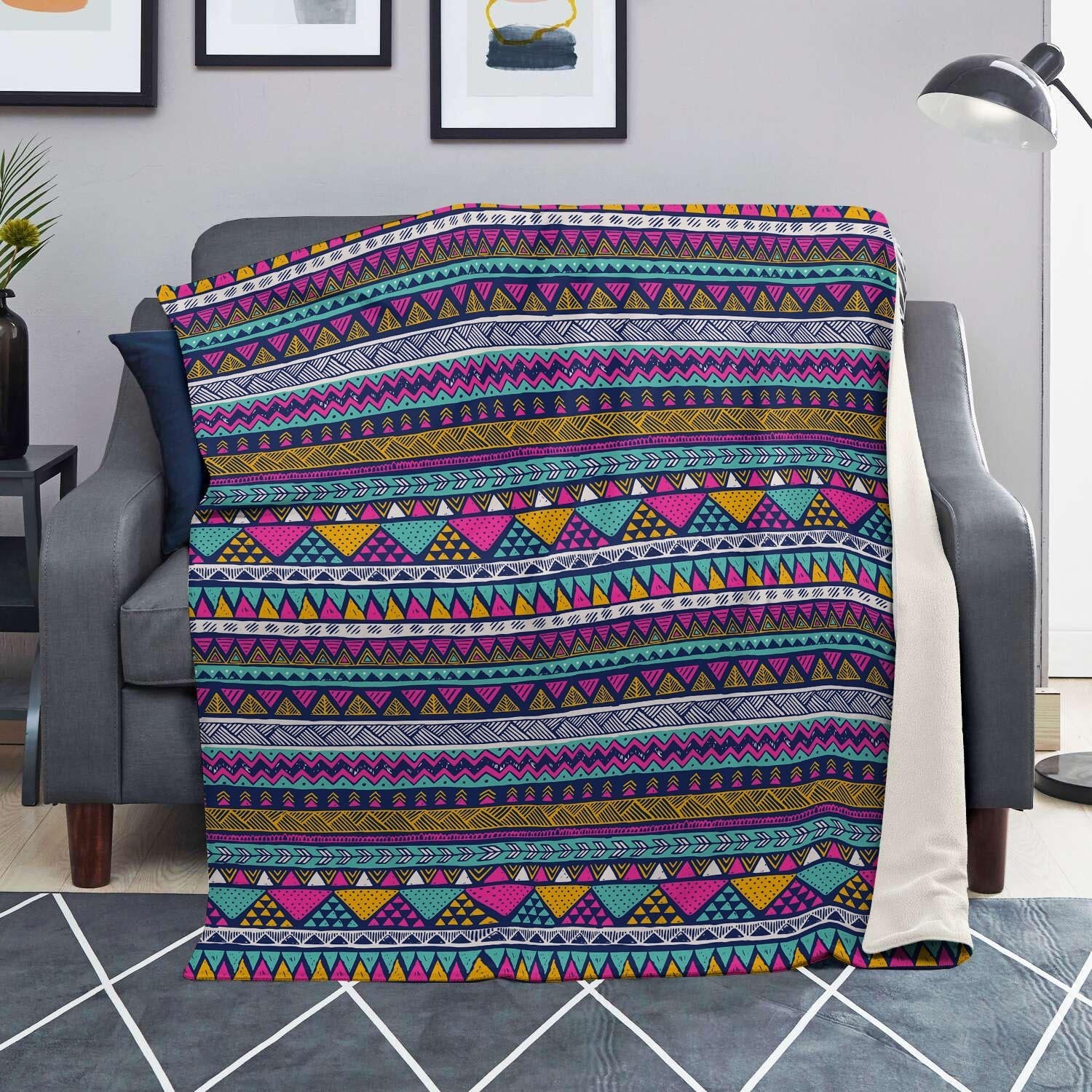 Multicolor Indian Aztec Geometric Art Blanket-grizzshop
