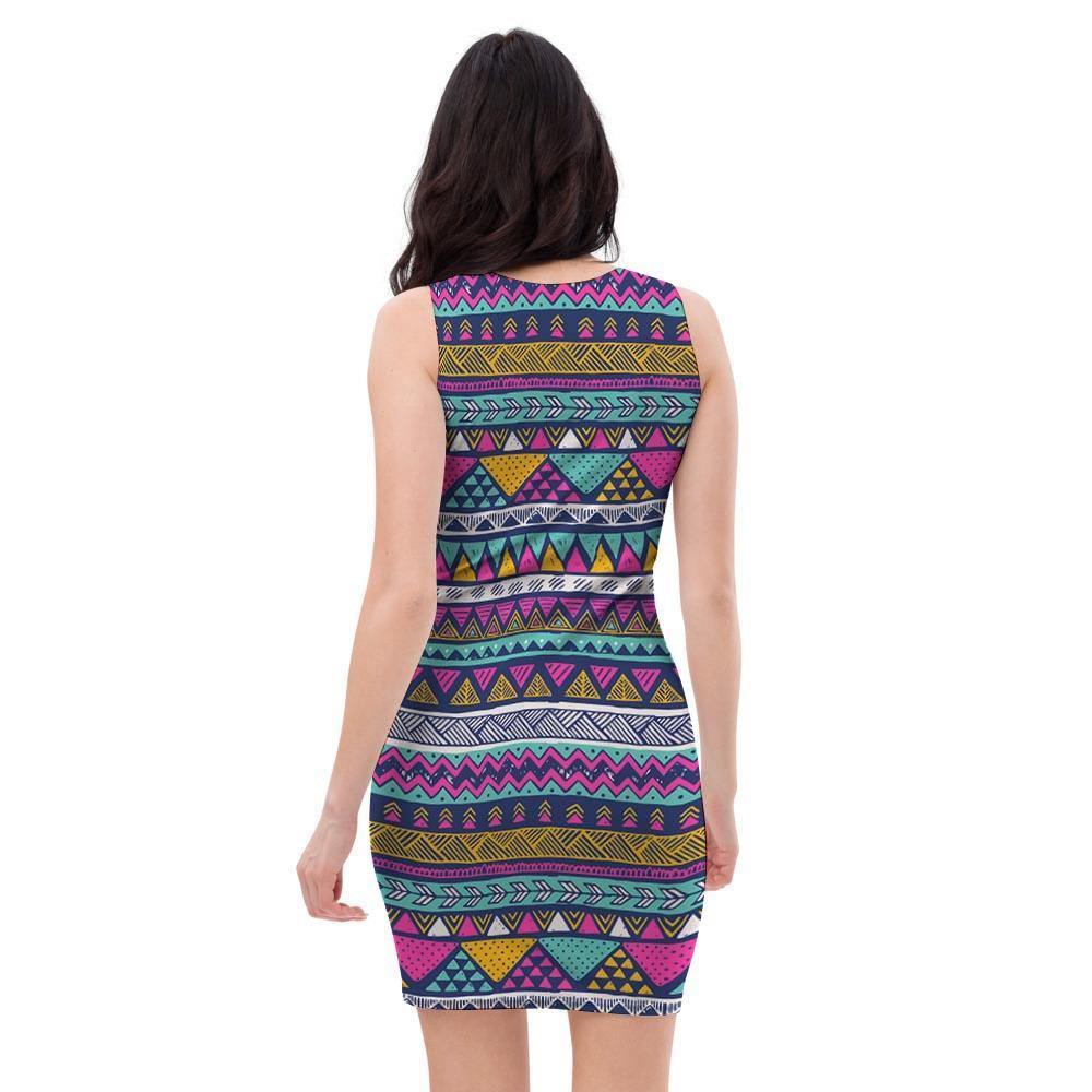 Multicolor Indian Aztec Geometric Art Bodycon Dress-grizzshop