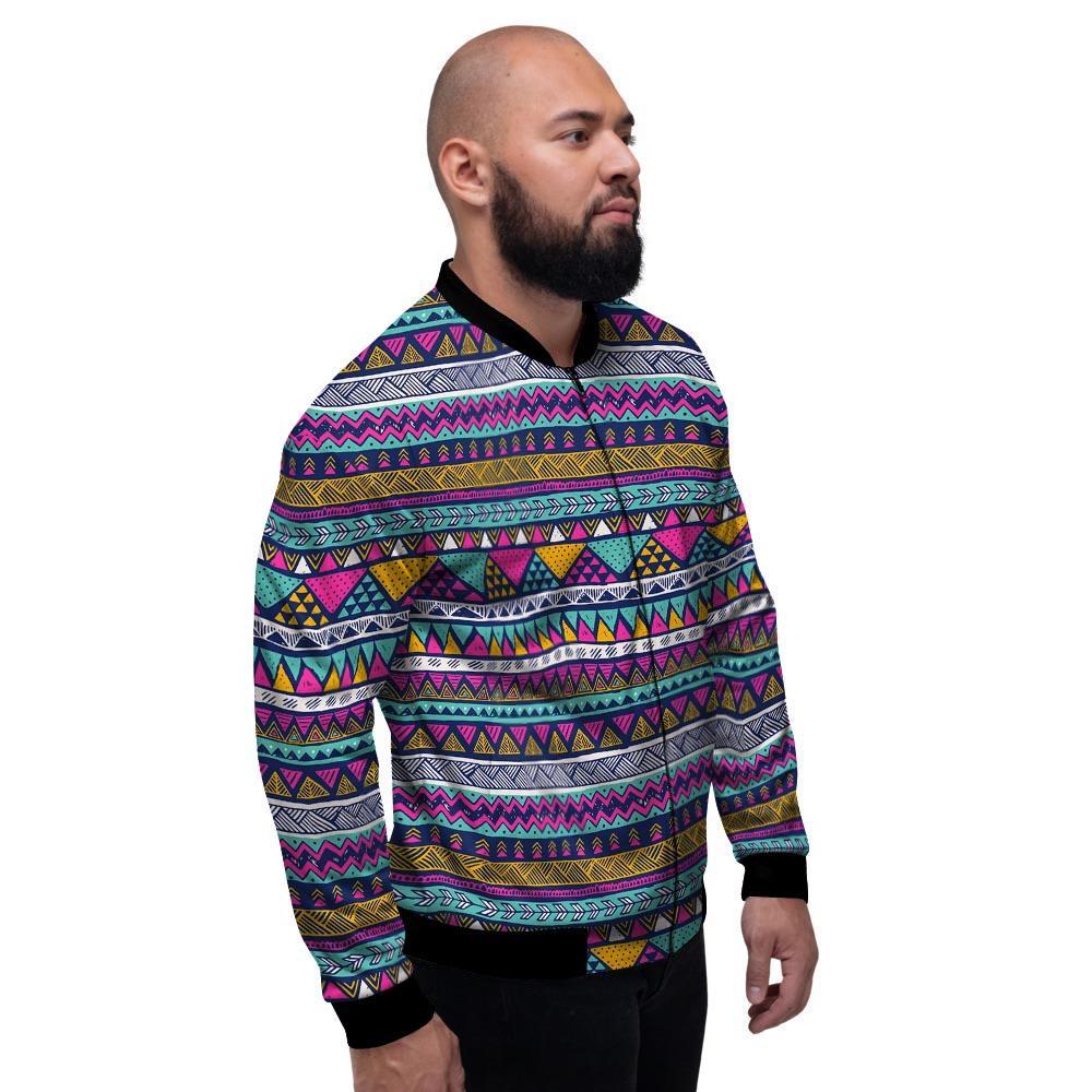 Multicolor Indian Aztec Geometric Art Men's Bomber Jacket-grizzshop