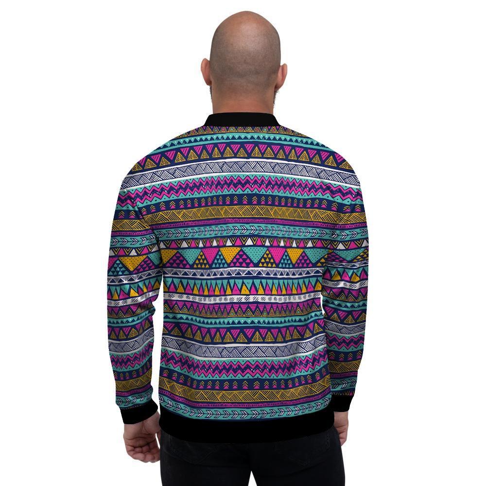 Multicolor Indian Aztec Geometric Art Men's Bomber Jacket-grizzshop