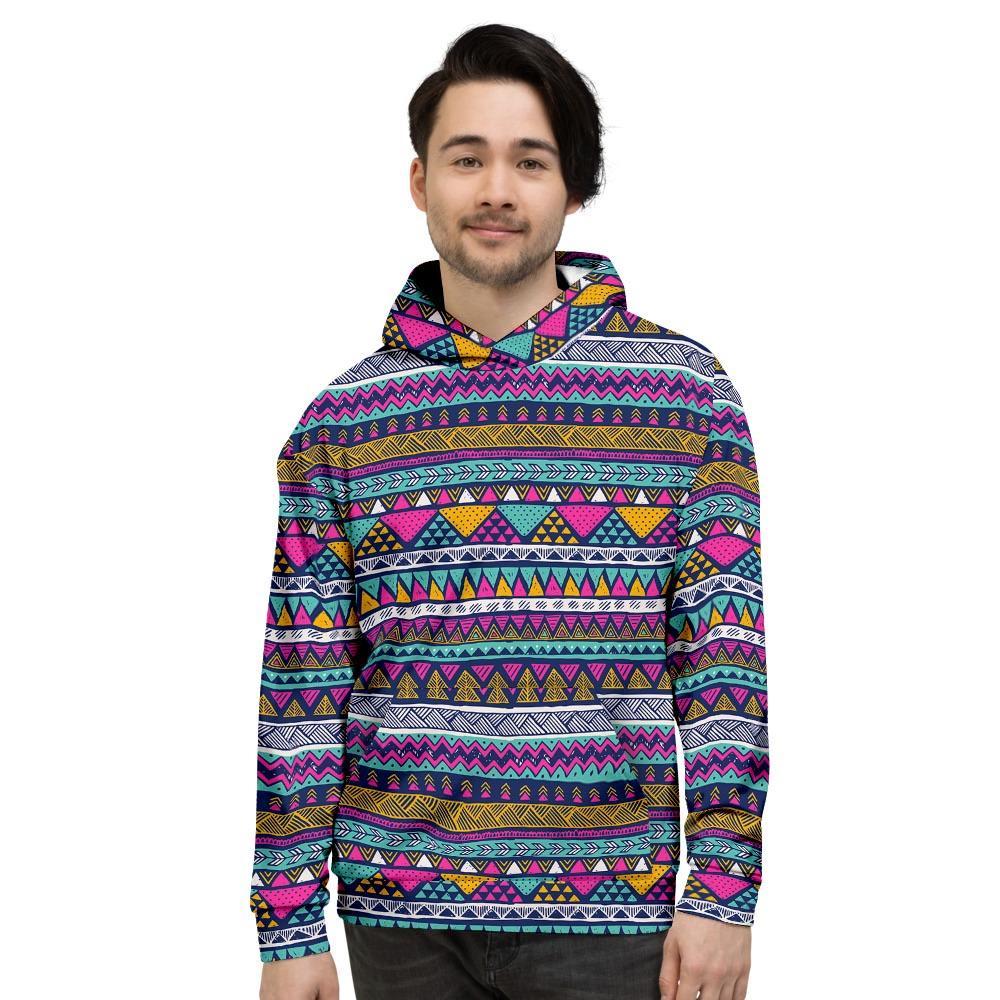 Multicolor Indian Aztec Geometric Art Men's Hoodie-grizzshop