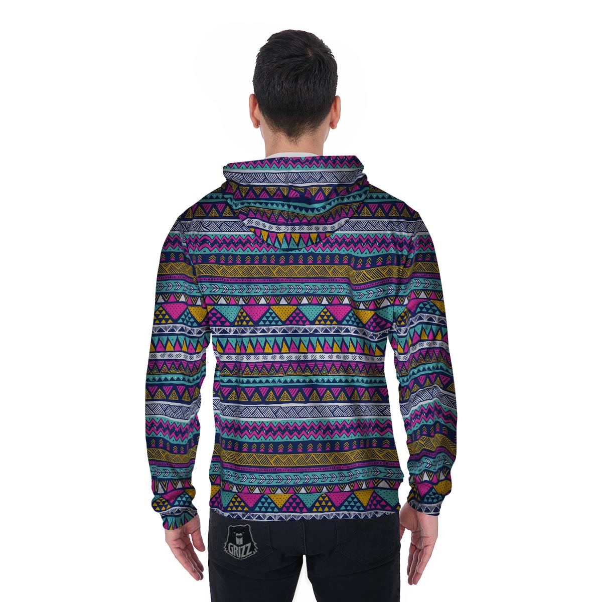 Multicolor Indian Aztec Geometric Art Men's Zip Up Hoodie-grizzshop