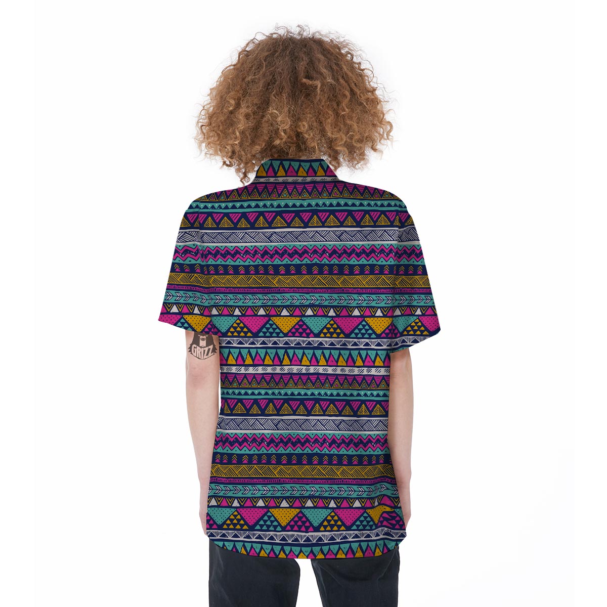 Multicolor Indian Aztec Geometric Art Women's Short Sleeve Shirts-grizzshop
