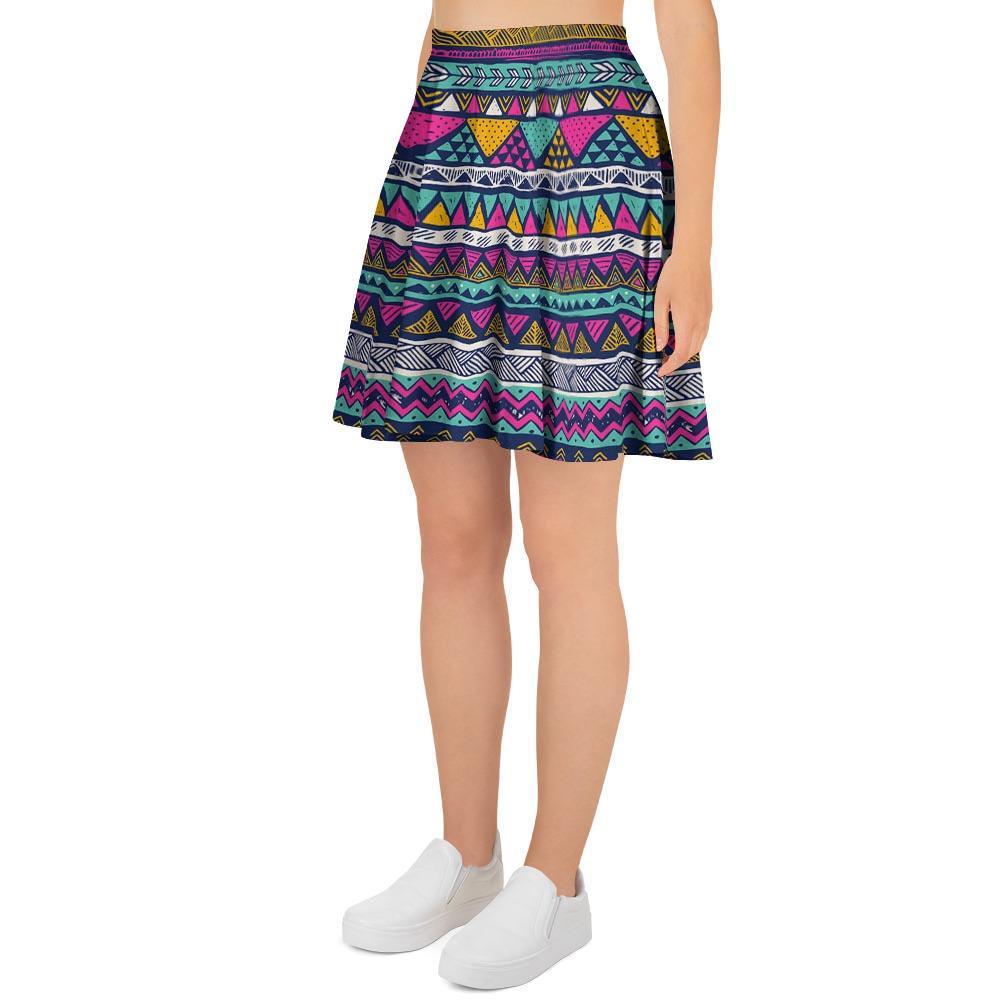 Multicolor Indian Aztec Geometric Art Women's Skirt-grizzshop