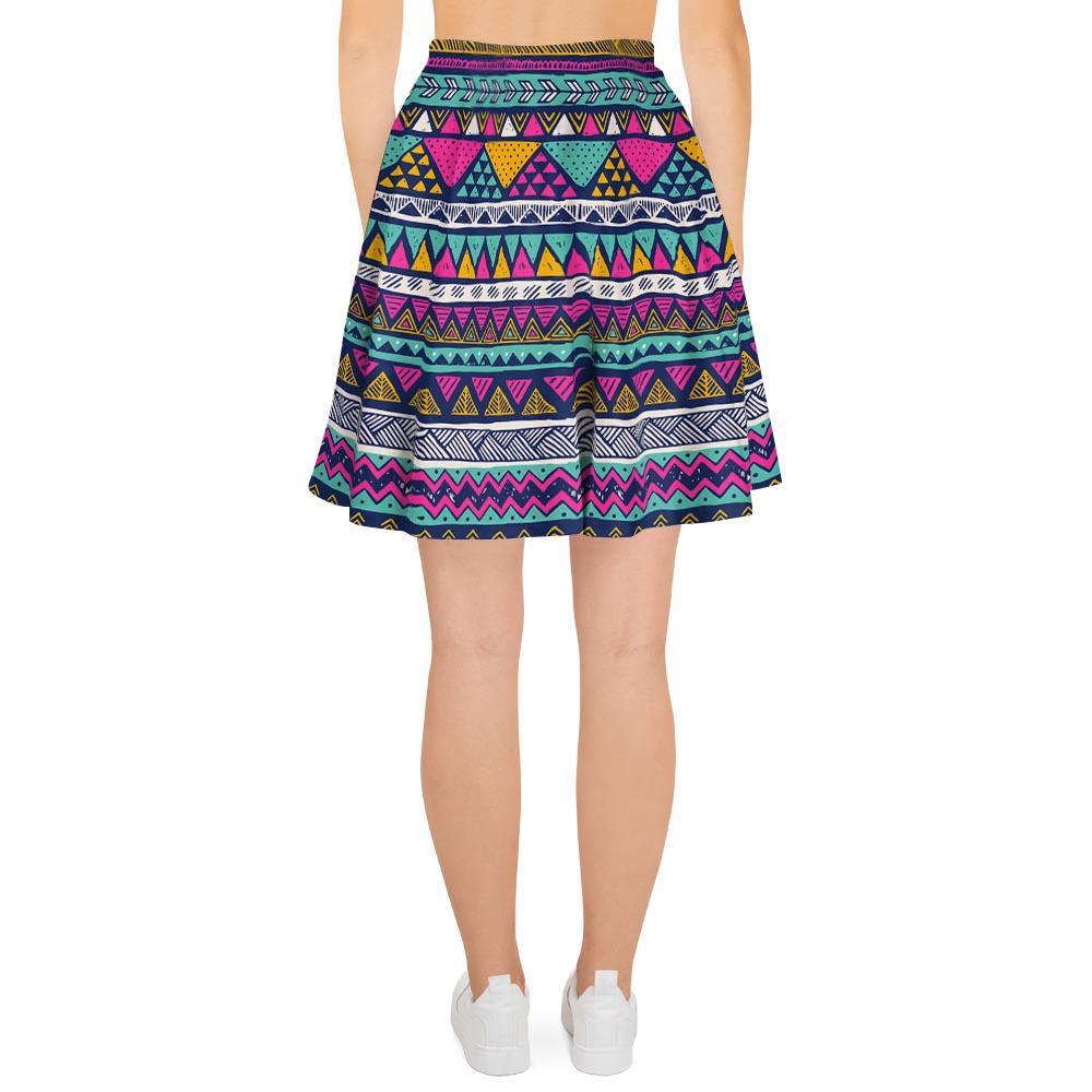 Multicolor Indian Aztec Geometric Art Women's Skirt-grizzshop