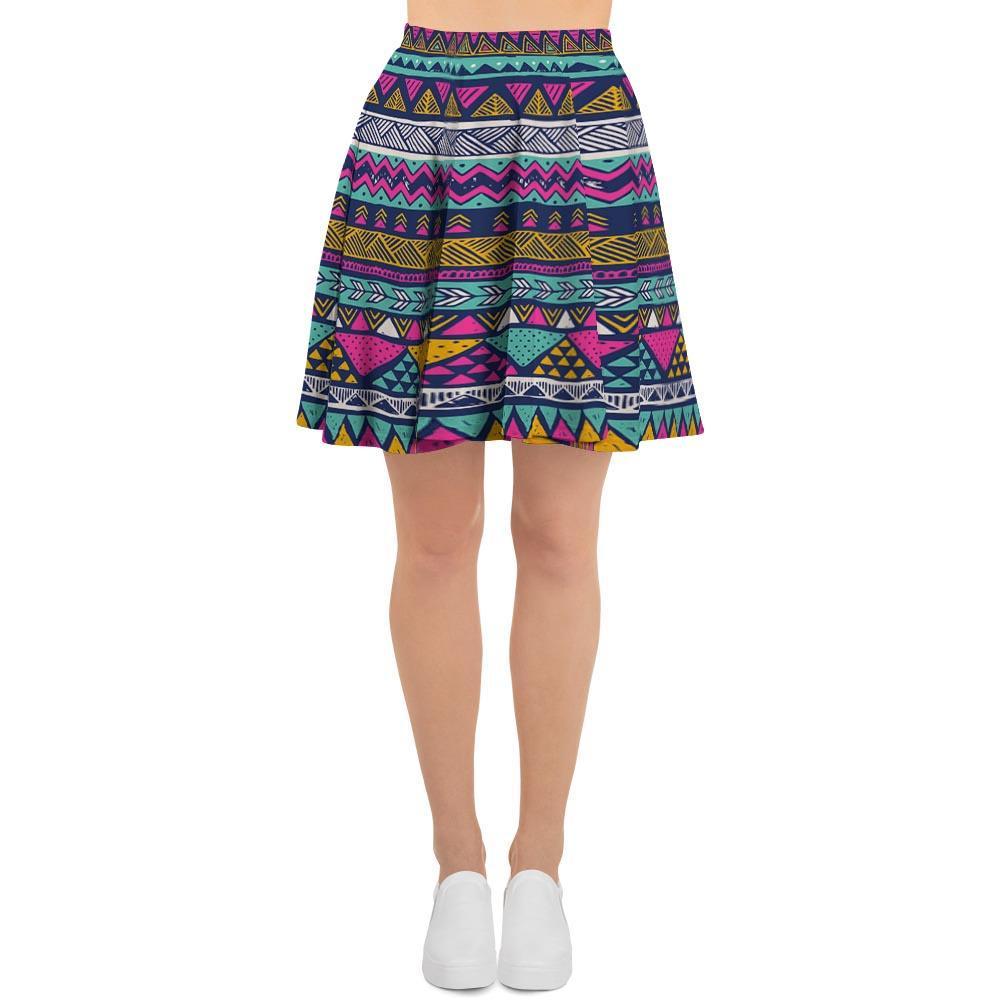 Multicolor Indian Aztec Geometric Art Women's Skirt-grizzshop