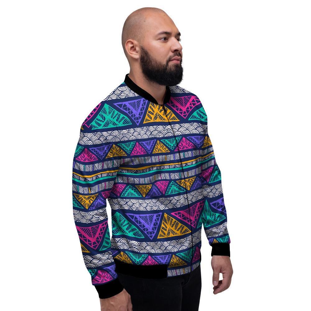 Multicolor Native Aztec Abstract Doodle Men's Bomber Jacket-grizzshop