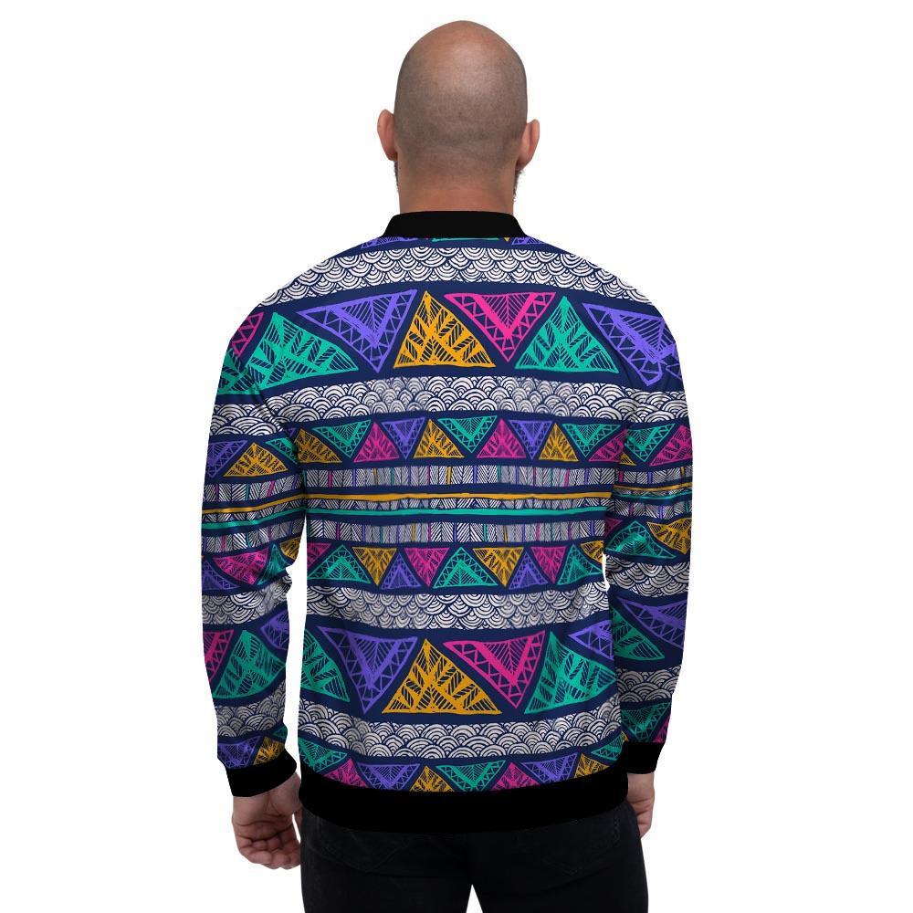 Multicolor Native Aztec Abstract Doodle Men's Bomber Jacket-grizzshop