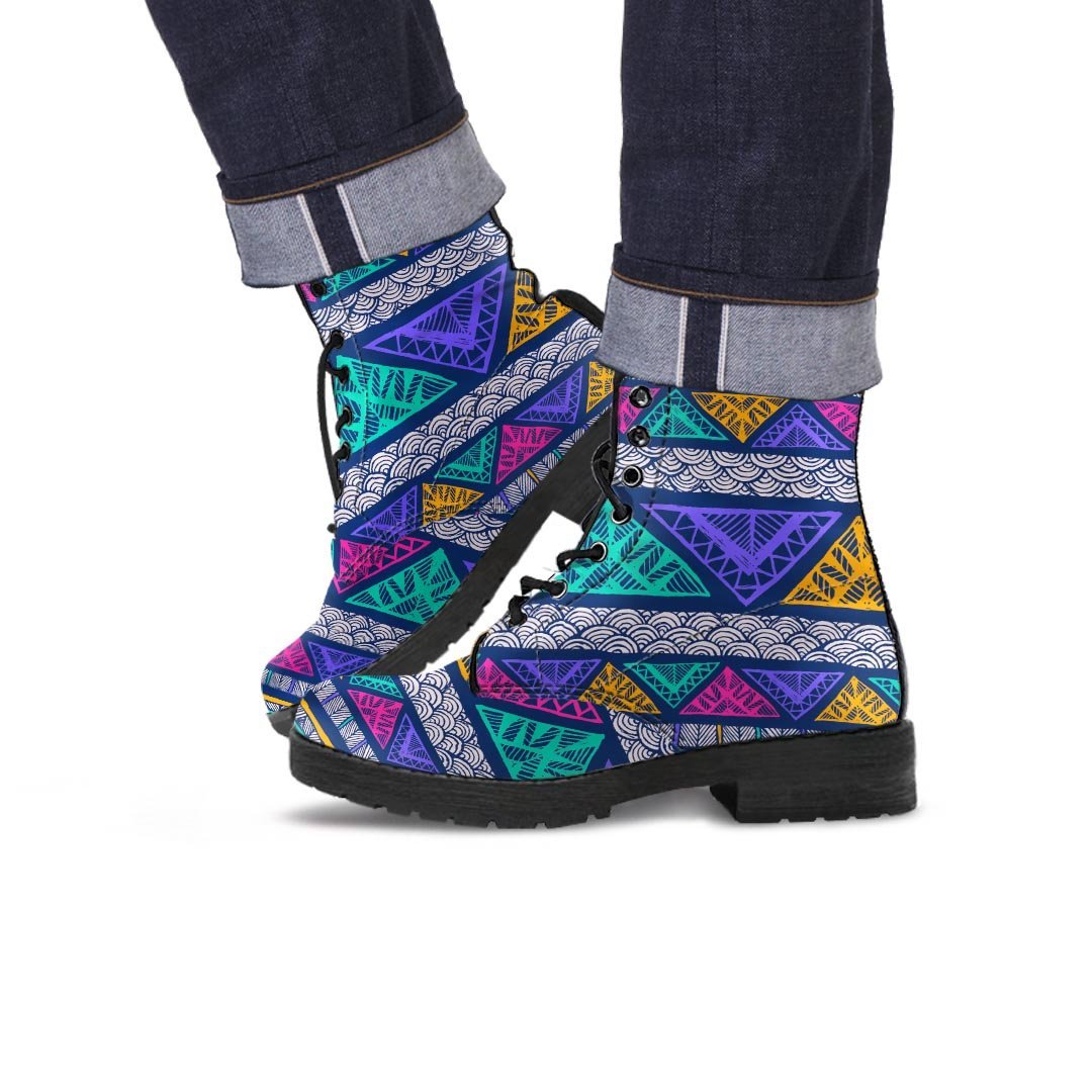 Multicolor Native Aztec Abstract Doodle Men's Boots-grizzshop