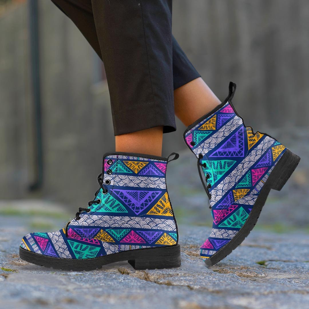 Multicolor Native Aztec Abstract Doodle Men's Boots-grizzshop
