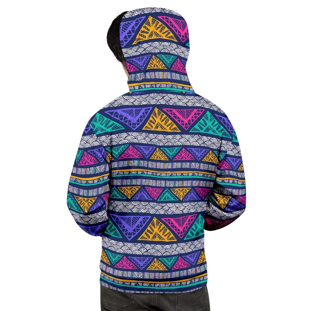 Multicolor Native Aztec Abstract Doodle Men's Hoodie-grizzshop
