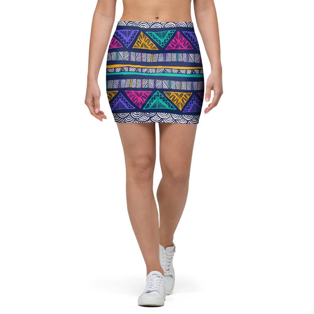 Multicolor Native Aztec Abstract Doodle Mini Skirt-grizzshop