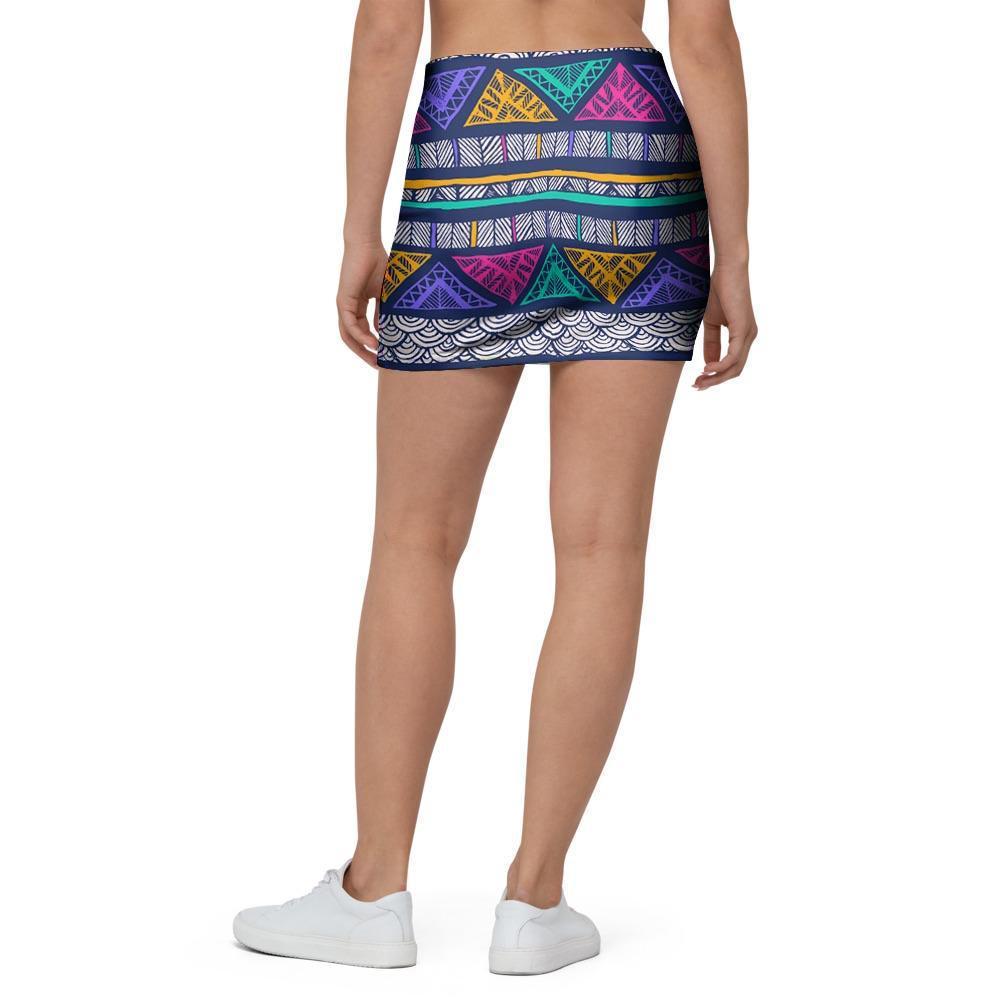 Multicolor Native Aztec Abstract Doodle Mini Skirt-grizzshop