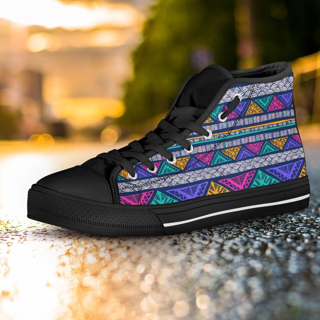 Multicolor Native Aztec Abstract Doodle Women's High Top Shoes-grizzshop