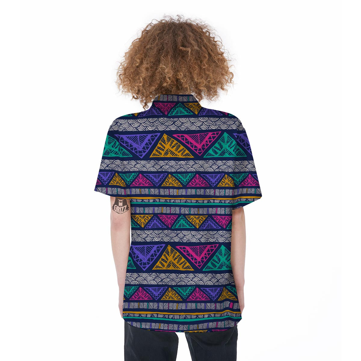 Multicolor Native Aztec Abstract Doodle Women's Short Sleeve Shirts-grizzshop