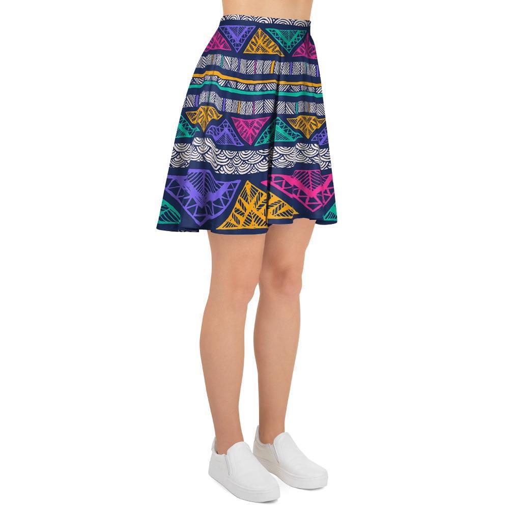 Multicolor Native Aztec Abstract Doodle Women's Skirt-grizzshop
