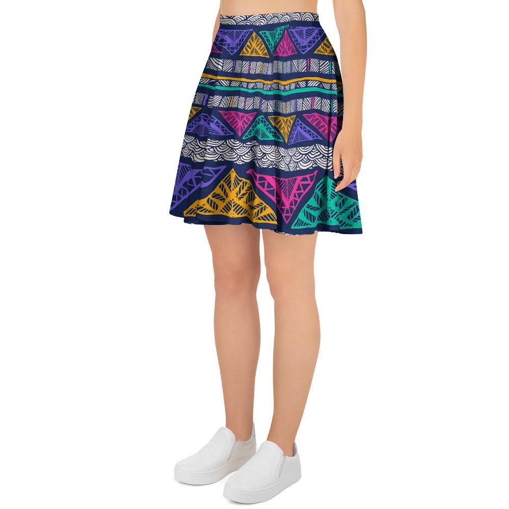 Multicolor Native Aztec Abstract Doodle Women's Skirt-grizzshop