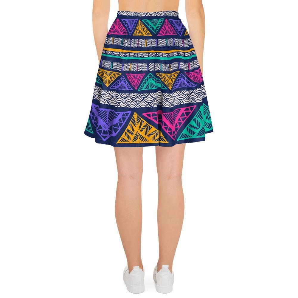 Multicolor Native Aztec Abstract Doodle Women's Skirt-grizzshop