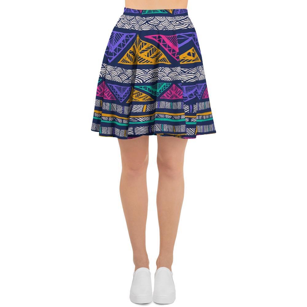 Multicolor Native Aztec Abstract Doodle Women's Skirt-grizzshop