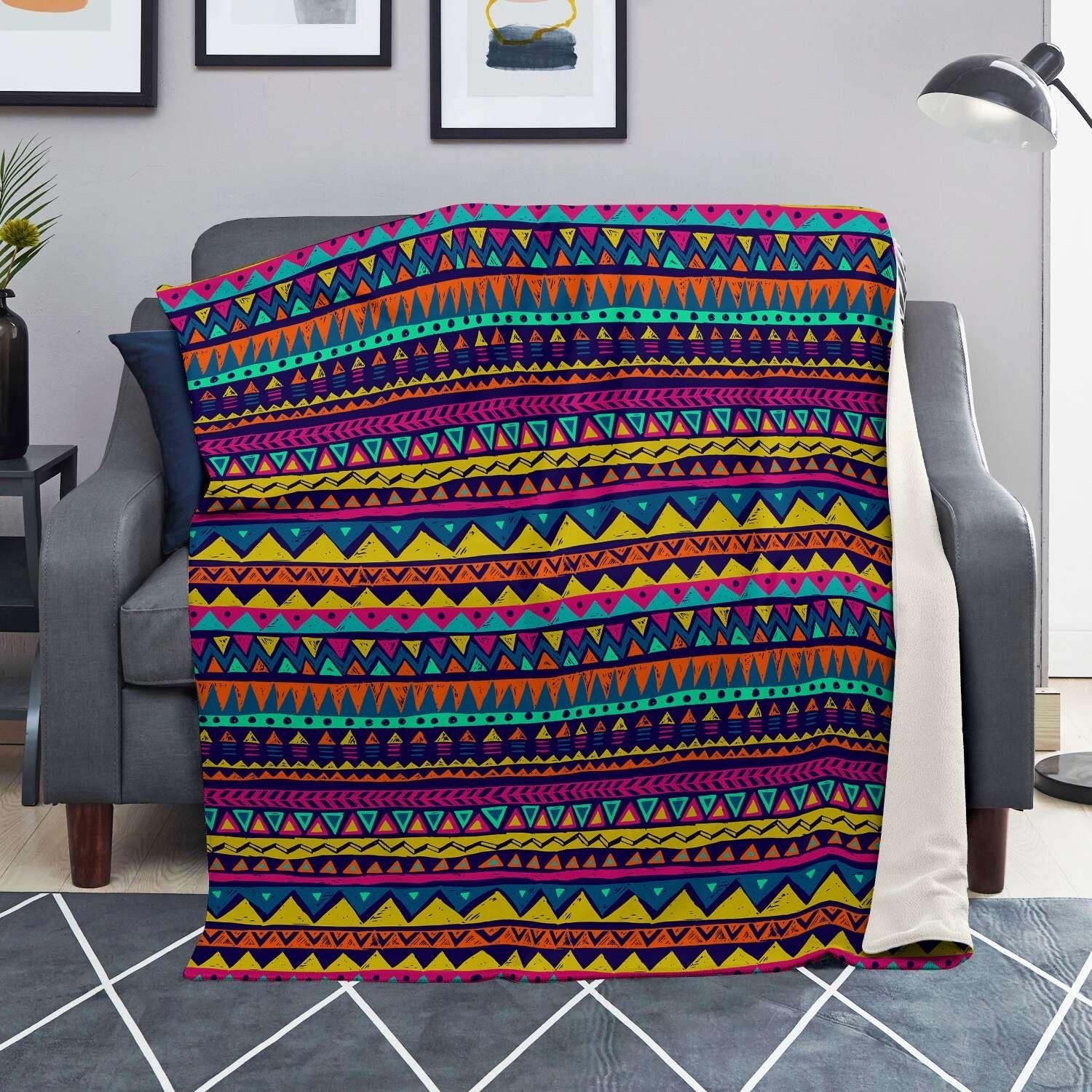 Multicolor Native Aztec Abstract Geometric Blanket-grizzshop