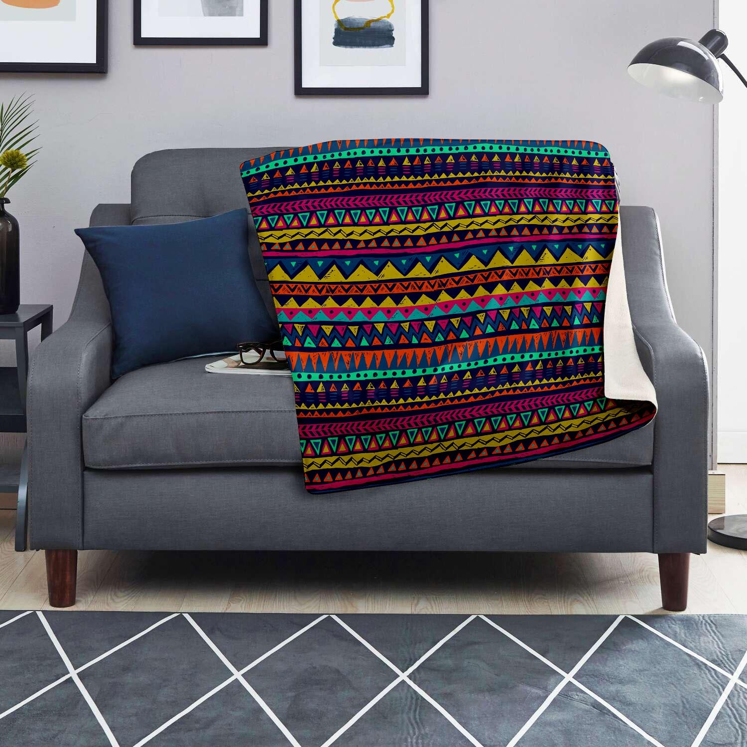 Multicolor Native Aztec Abstract Geometric Blanket-grizzshop