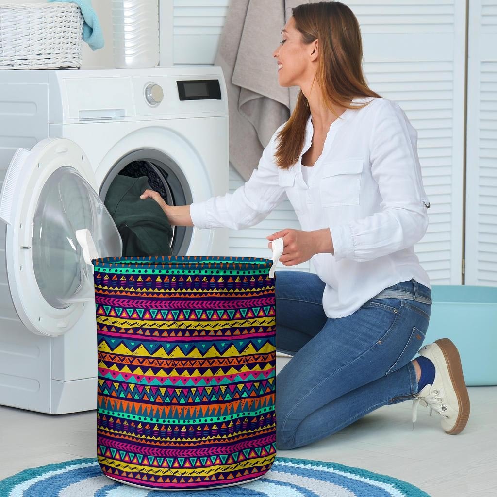 Multicolor Native Aztec Abstract Geometric Laundry Basket-grizzshop