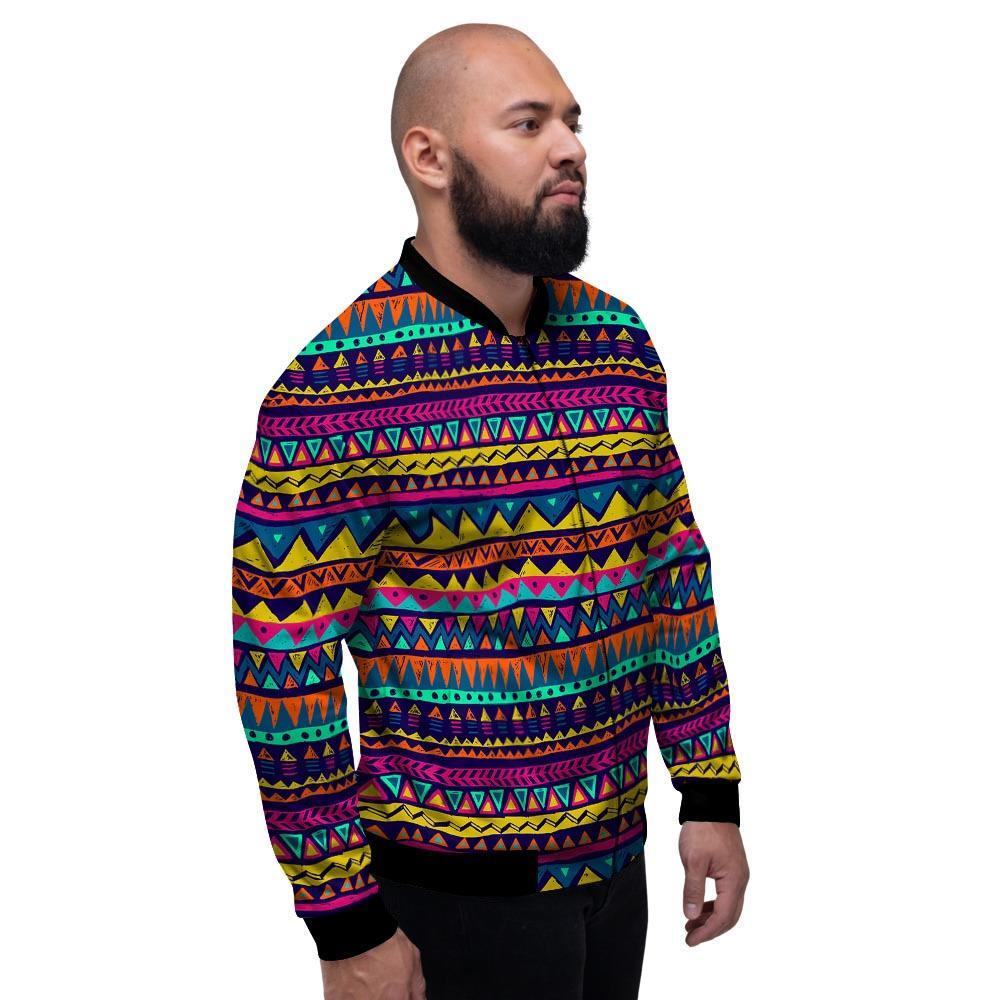 Multicolor Native Aztec Abstract Geometric Men's Bomber Jacket-grizzshop