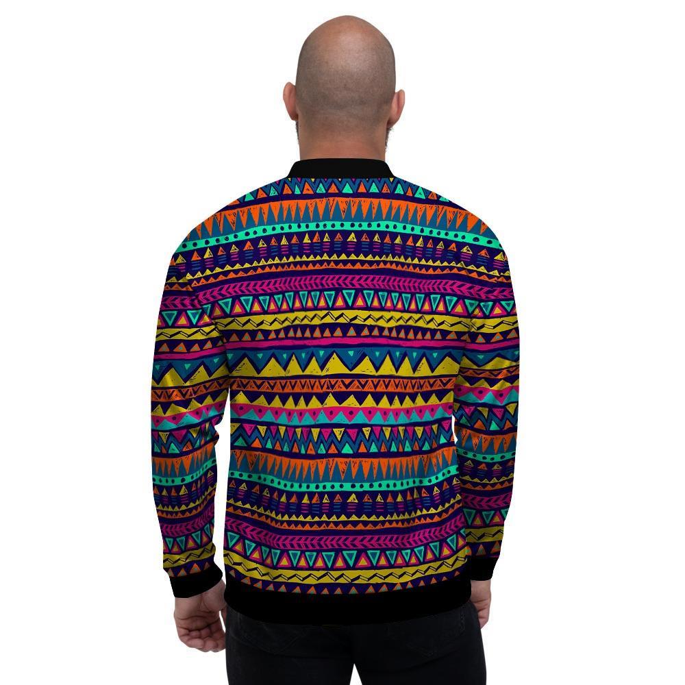 Multicolor Native Aztec Abstract Geometric Men's Bomber Jacket-grizzshop