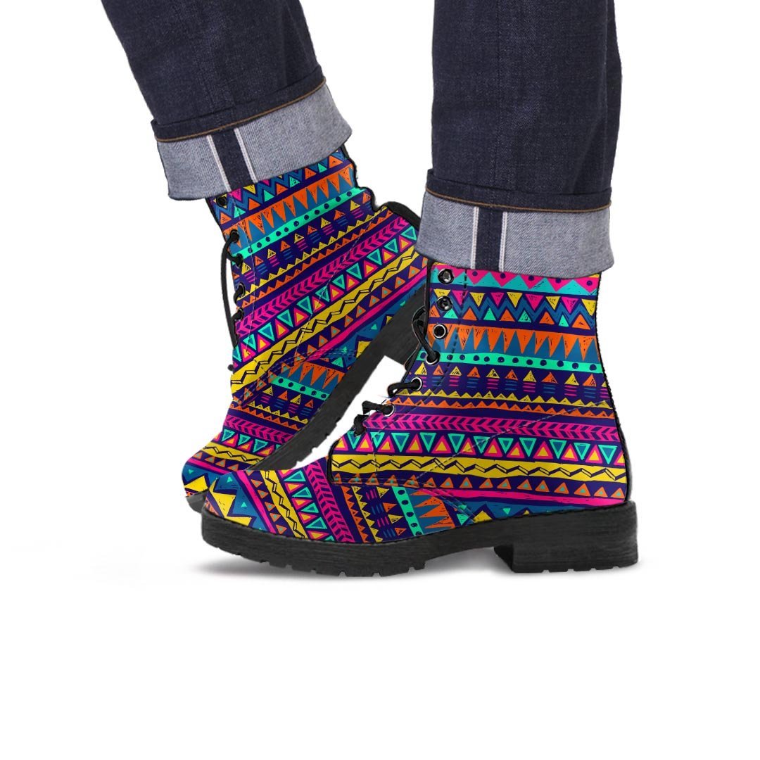 Multicolor Native Aztec Abstract Geometric Men's Boots-grizzshop