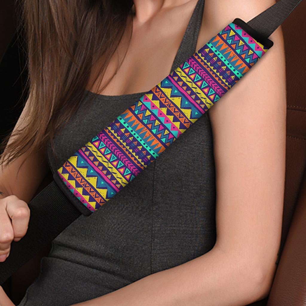 Multicolor Native Aztec Abstract Geometric Seat Belt Cover-grizzshop