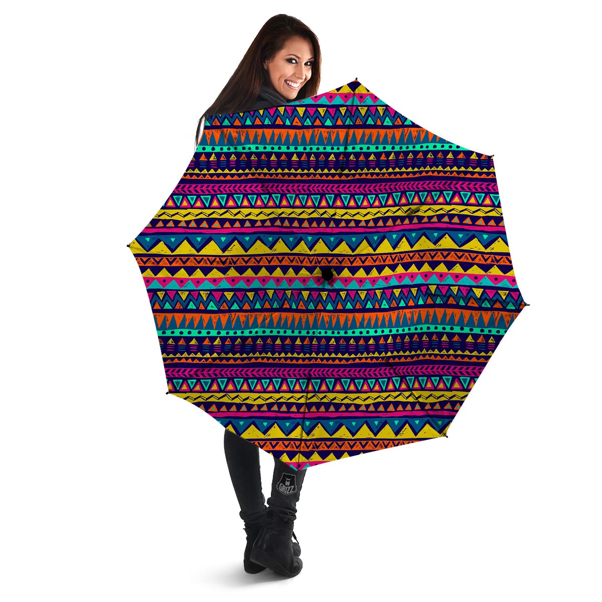Multicolor Native Aztec Abstract Geometric Umbrella-grizzshop