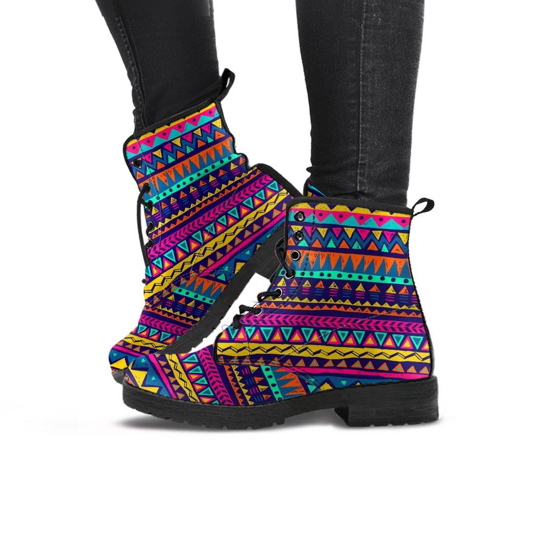 Multicolor Native Aztec Abstract Geometric Women's Boots-grizzshop