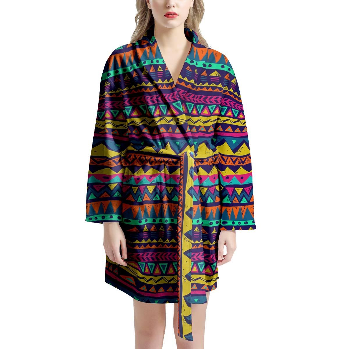 Multicolor Native Aztec Abstract Geometric Women's Robe-grizzshop