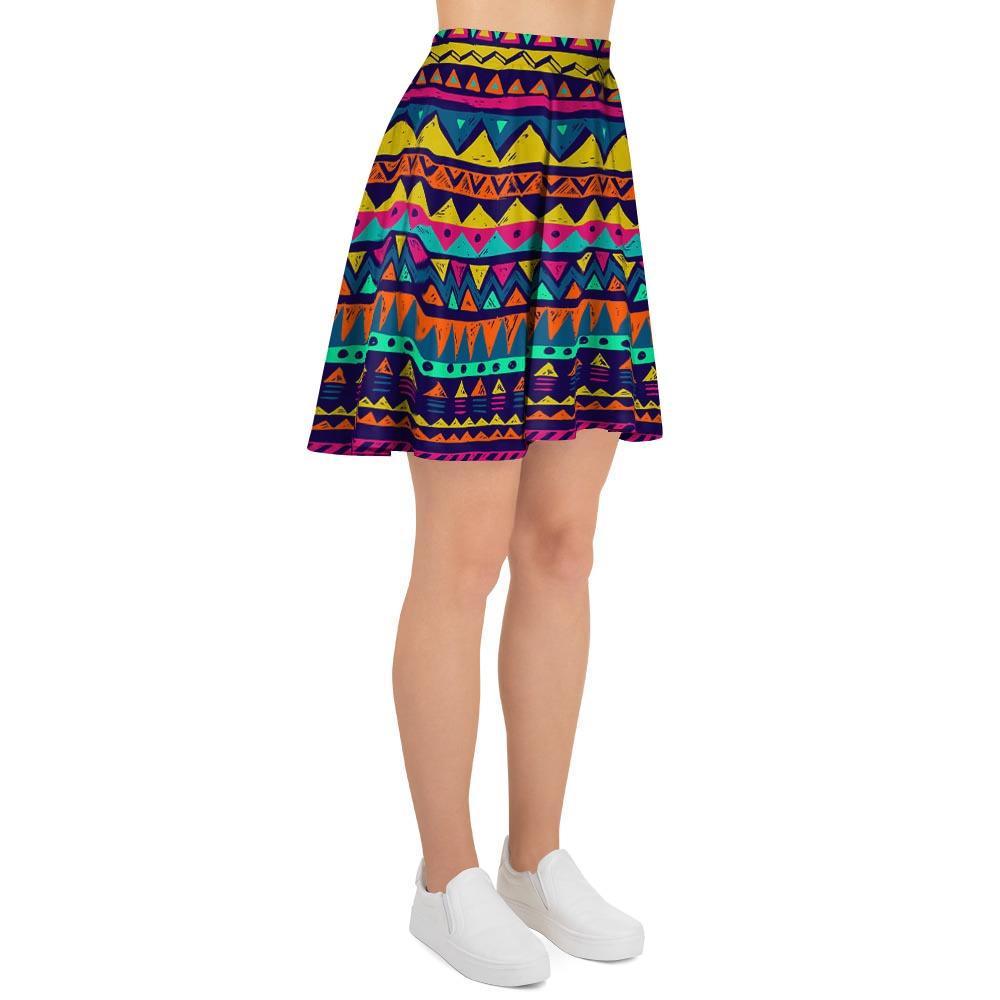 Multicolor Native Aztec Abstract Geometric Women's Skirt-grizzshop
