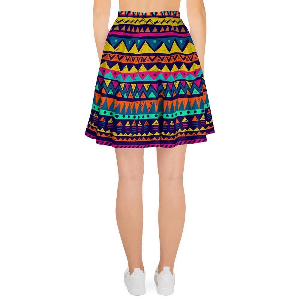 Multicolor Native Aztec Abstract Geometric Women's Skirt-grizzshop