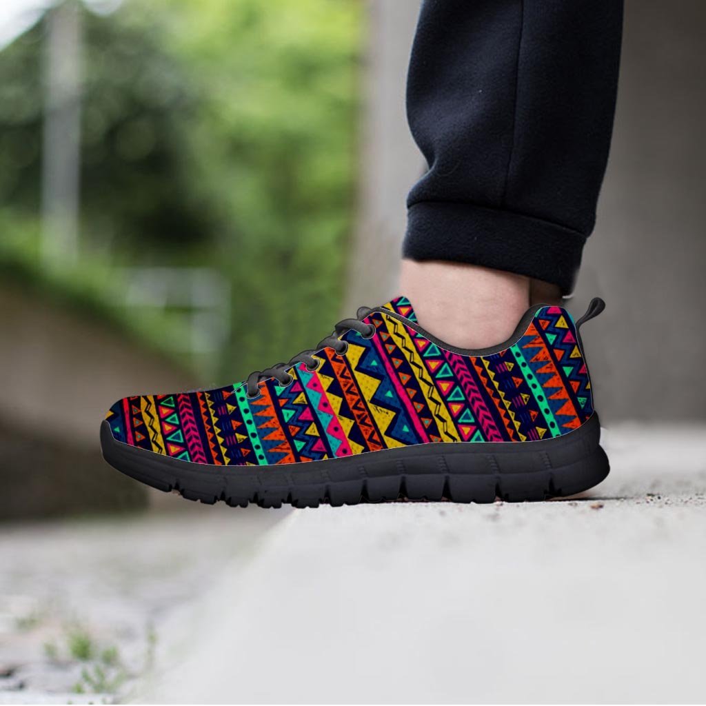 Multicolor Native Aztec Abstract Geometric Women's Sneakers-grizzshop