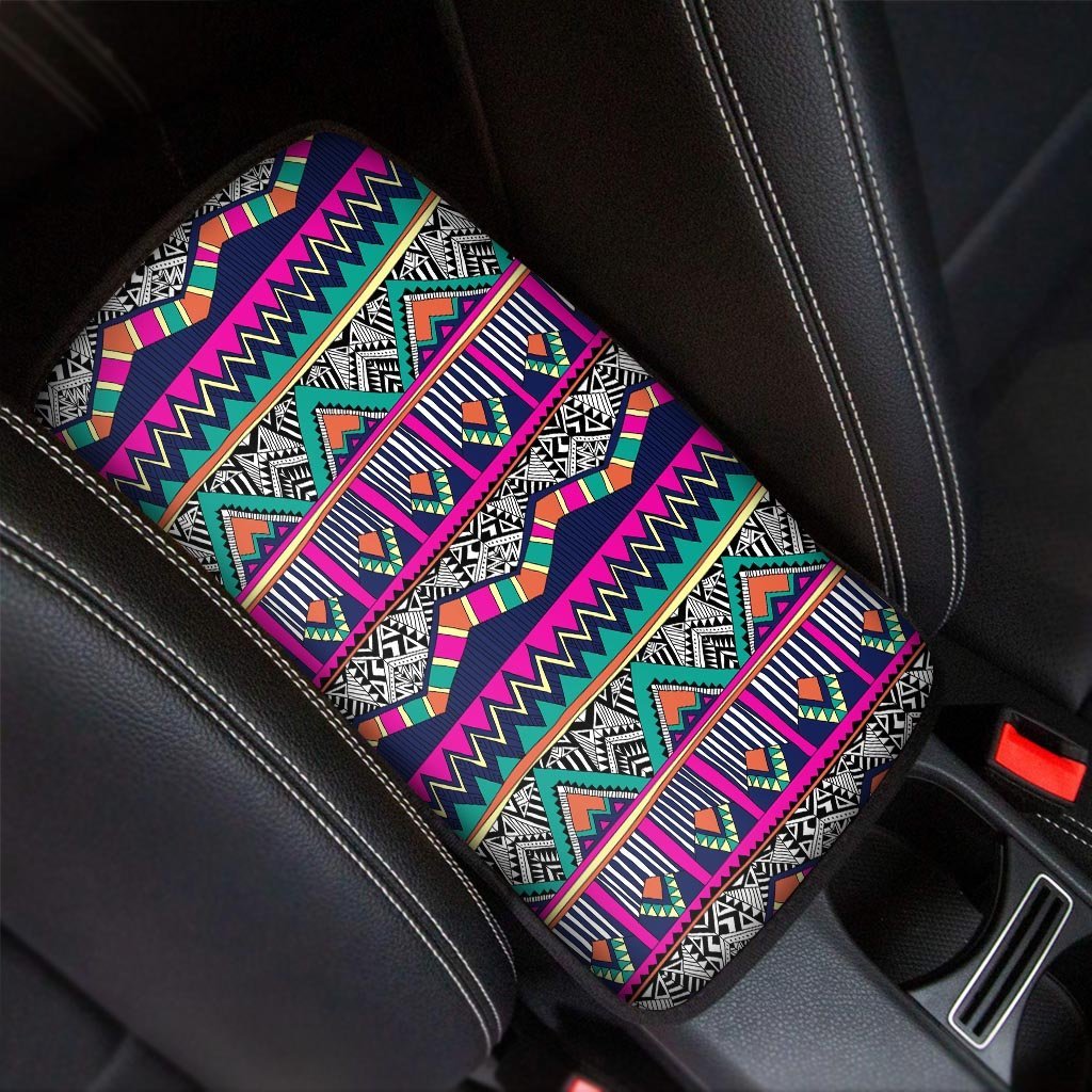 Multicolor Native Aztec Doodle Abstract Car Console Cover-grizzshop